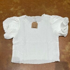 Nwt Kori size xl White Textured Puff Sleeve Top